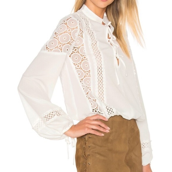 Tularosa Revolve Farrah Blouse Long Flare Sleeve Crochet Lace Ivory Size XS - Picture 9 of 16
